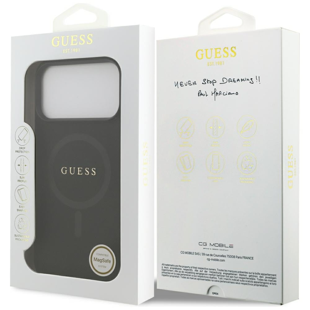 Калъф MagSafe за Apple iPhone 18 Pro Max / 17 Pro Max, Guess, Saffiano, Черен