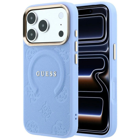 Калъф MagSafe за Apple iPhone 18 Pro Max / 17 Pro Max, Guess, Saffiano Peony Ring, Bleu
