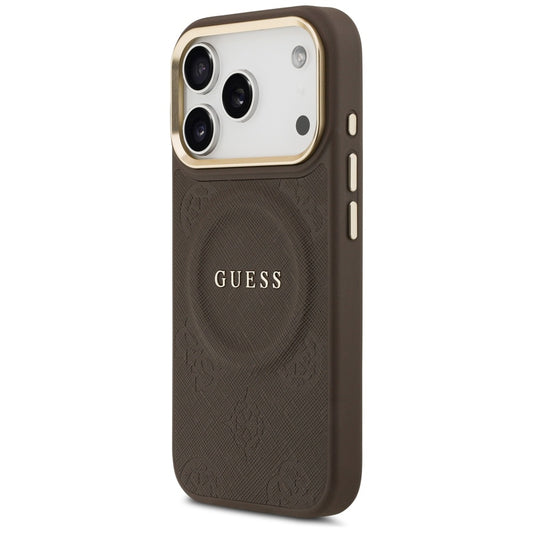 Калъф MagSafe за Apple iPhone 18 Pro Max / 17 Pro Max, Guess, Saffiano Peony Ring, кафяво