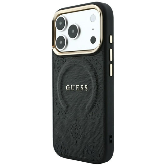 Калъф MagSafe за Apple iPhone 18 Pro Max / 17 Pro Max, Guess, Saffiano Peony Ring, Черен