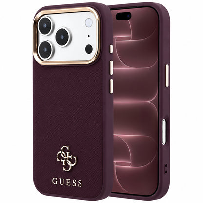 MagSafe Case for Apple iPhone 18 Pro Max / 17 Pro Max, Guess, Saffiano Small 4G Classic, Burgundy