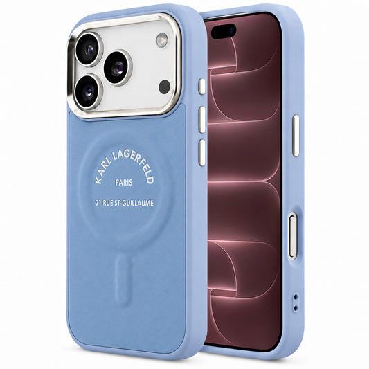 Калъф MagSafe за Apple iPhone 18 Pro Max / 17 Pro Max, Karl Lagerfeld, Embossed Open Ring RSG Logo, синя
