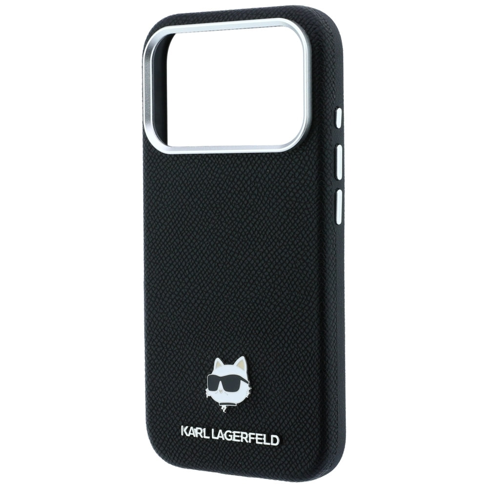 MagSafe Case for Apple iPhone 18 Pro Max / 17 Pro Max, Karl Lagerfeld, Grained Choupette Head Metal, Black