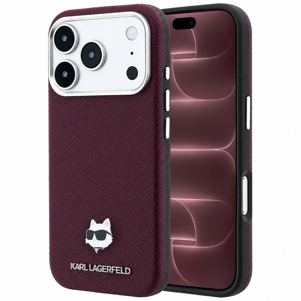 MagSafe Case for Apple iPhone 18 Pro Max / 17 Pro Max, Karl Lagerfeld, Grained Choupette Head, Burgundy