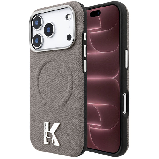 Калъф MagSafe за Apple iPhone 18 Pro Max / 17 Pro Max, Karl Lagerfeld, зърнест релефен пръстен, бежов