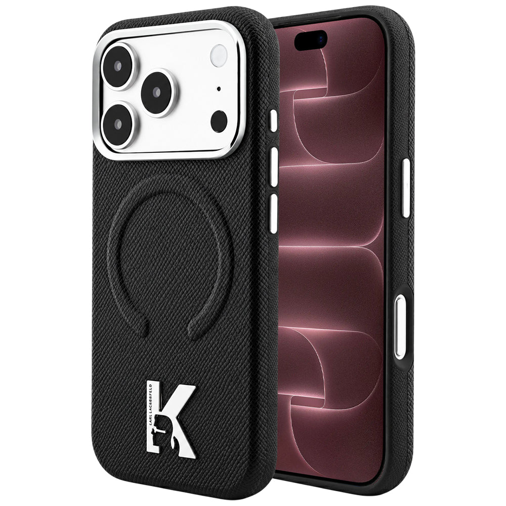 Калъф MagSafe за Apple iPhone 18 Pro Max / 17 Pro Max, Karl Lagerfeld, Grained Embossed Ring, черен