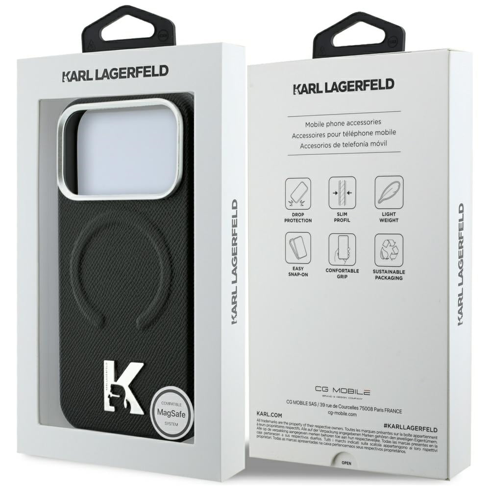 Калъф MagSafe за Apple iPhone 18 Pro Max / 17 Pro Max, Karl Lagerfeld, Grained Embossed Ring, черен