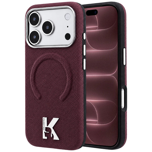 Калъф MagSafe за Apple iPhone 18 Pro Max / 17 Pro Max, Karl Lagerfeld, зърнест релефен пръстен, бордо