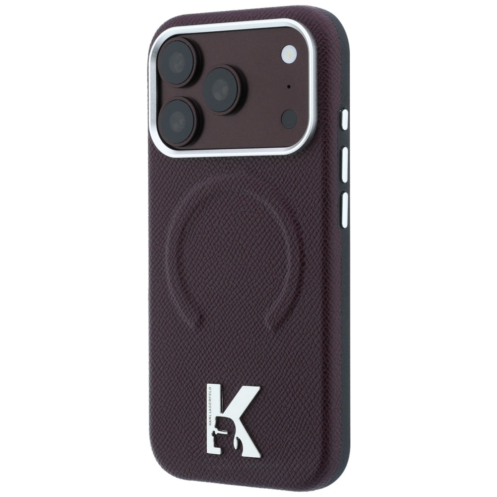 Калъф MagSafe за Apple iPhone 18 Pro Max / 17 Pro Max, Karl Lagerfeld, зърнест релефен пръстен, бордо