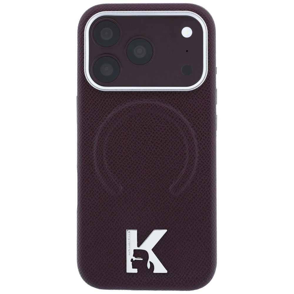 Калъф MagSafe за Apple iPhone 18 Pro Max / 17 Pro Max, Karl Lagerfeld, зърнест релефен пръстен, бордо
