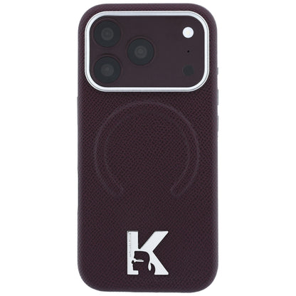 Калъф MagSafe за Apple iPhone 18 Pro Max / 17 Pro Max, Karl Lagerfeld, зърнест релефен пръстен, бордо