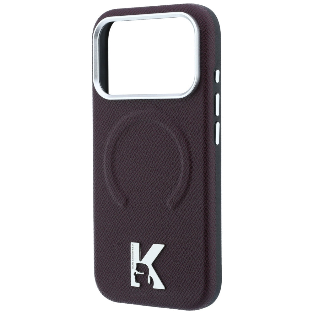 Калъф MagSafe за Apple iPhone 18 Pro Max / 17 Pro Max, Karl Lagerfeld, зърнест релефен пръстен, бордо