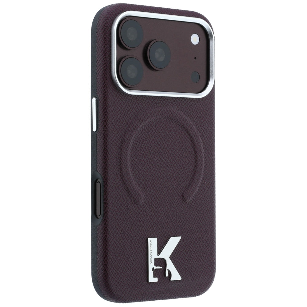 Калъф MagSafe за Apple iPhone 18 Pro Max / 17 Pro Max, Karl Lagerfeld, зърнест релефен пръстен, бордо