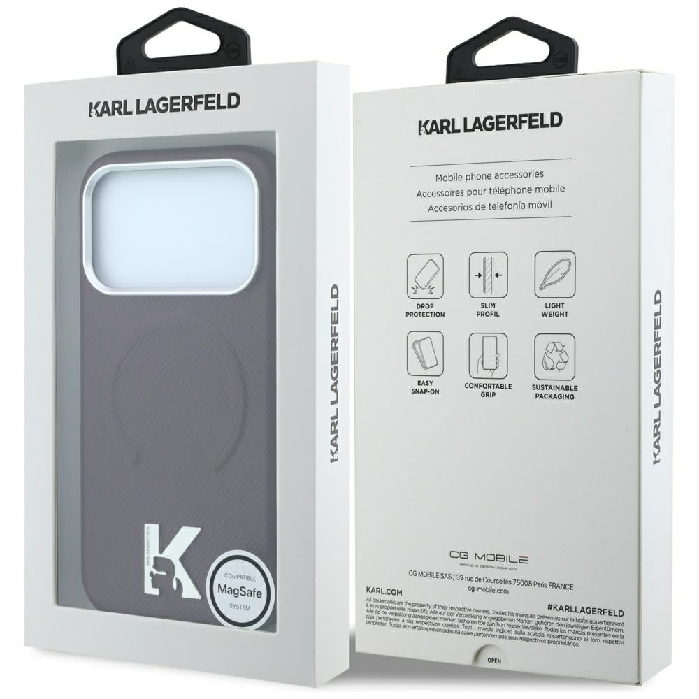 Калъф MagSafe за Apple iPhone 18 Pro Max / 17 Pro Max, Karl Lagerfeld, зърнест релефен пръстен, бордо