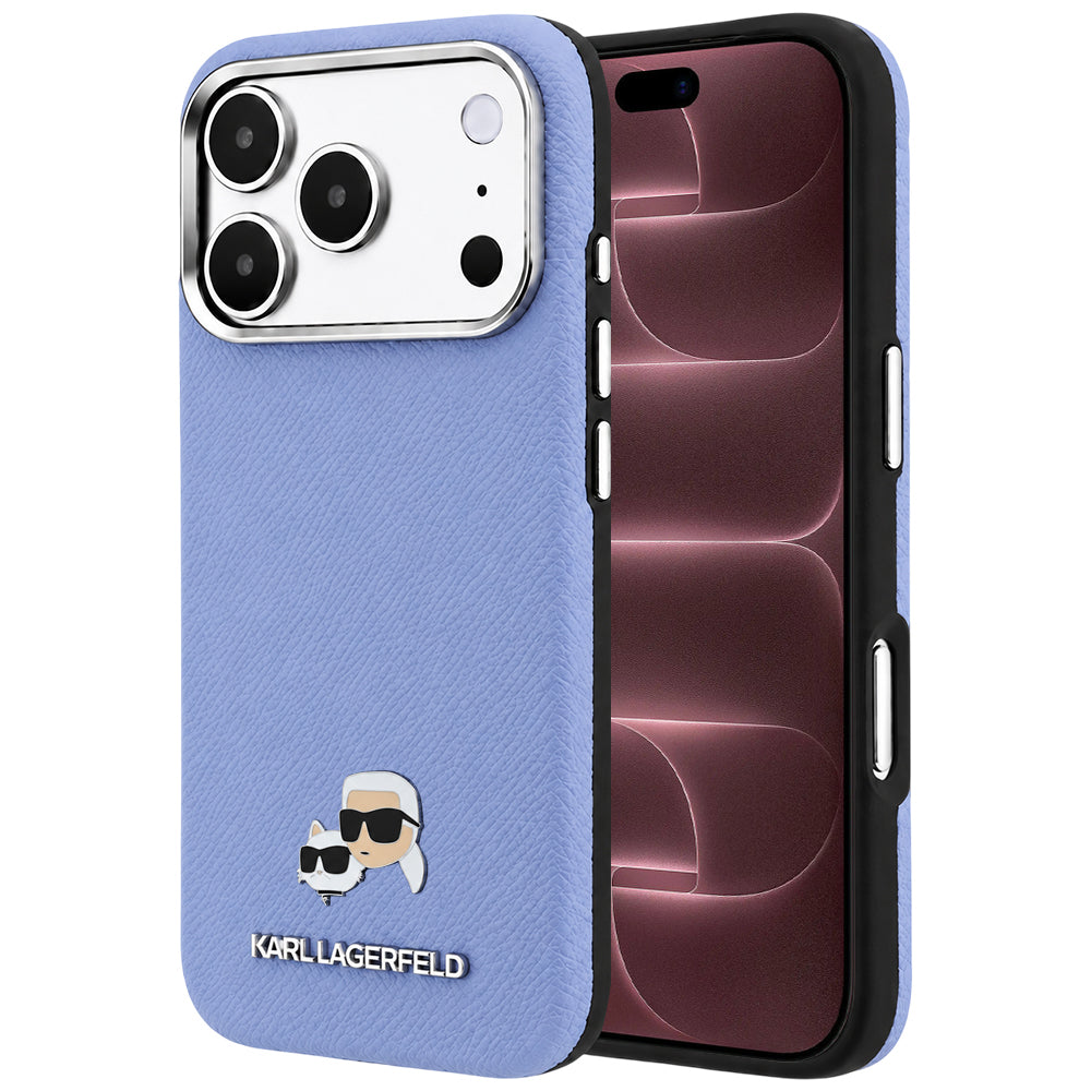 Калъф MagSafe за Apple iPhone 18 Pro Max / 17 Pro Max, Karl Lagerfeld, Grained Karl & Choupette Head's Metal, Bleu