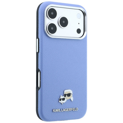 Калъф MagSafe за Apple iPhone 18 Pro Max / 17 Pro Max, Karl Lagerfeld, Grained Karl & Choupette Head's Metal, Bleu