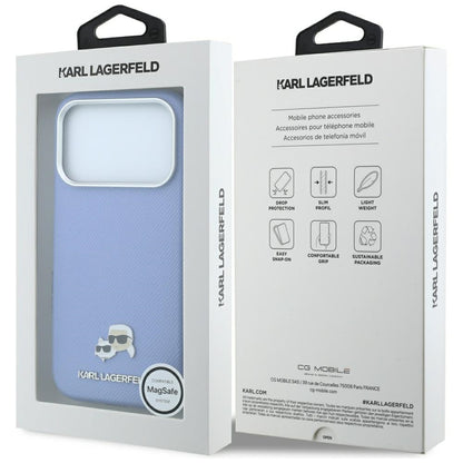Калъф MagSafe за Apple iPhone 18 Pro Max / 17 Pro Max, Karl Lagerfeld, Grained Karl & Choupette Head's Metal, Bleu