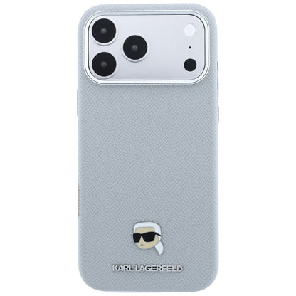 Калъф MagSafe за Apple iPhone 18 Pro Max / 17 Pro Max, Karl Lagerfeld, Зърнест метал с глава на Karl, Сив