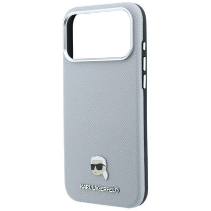 Калъф MagSafe за Apple iPhone 18 Pro Max / 17 Pro Max, Karl Lagerfeld, Зърнест метал с глава на Karl, Сив
