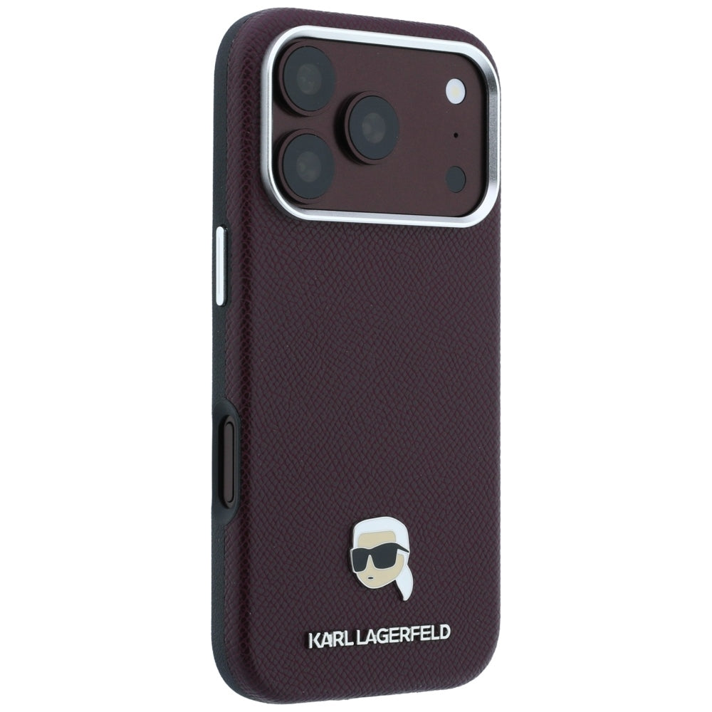 Калъф MagSafe за Apple iPhone 18 Pro Max / 17 Pro Max, Karl Lagerfeld, Зърнеста метална глава на Karl, Бордо