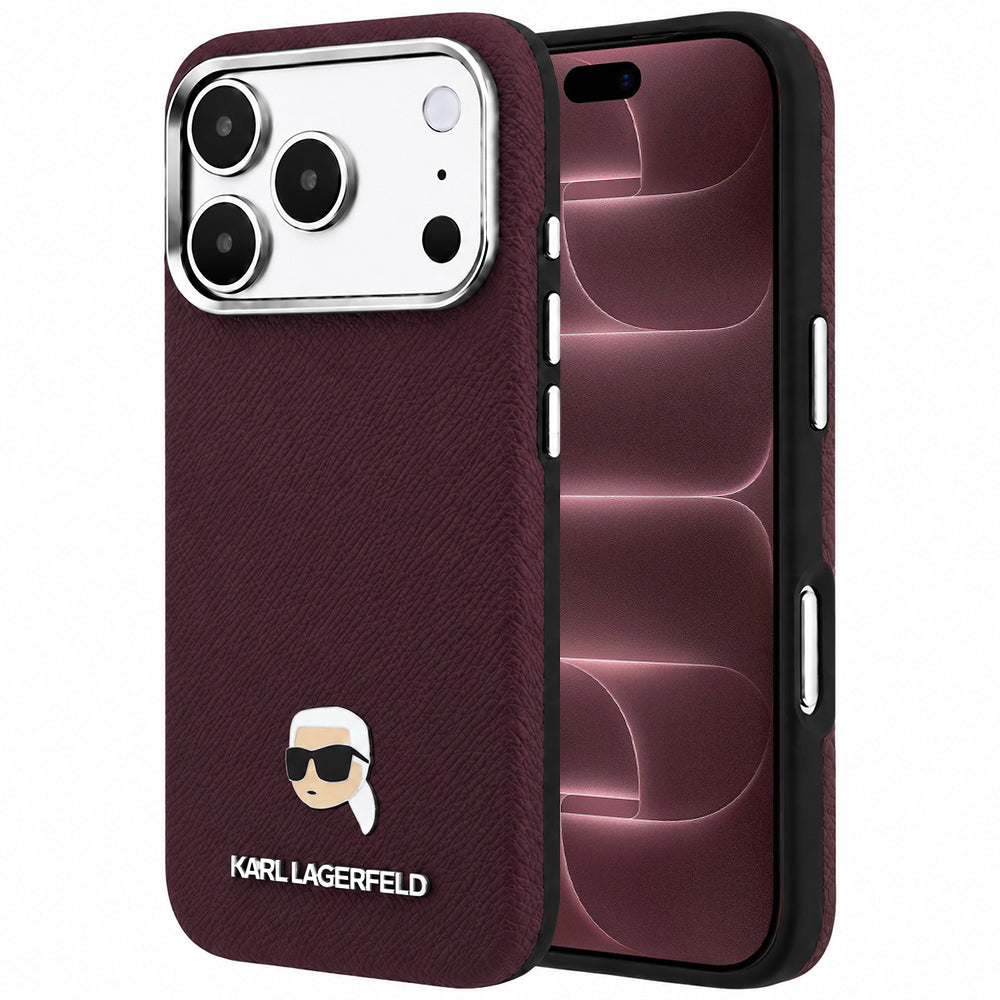Калъф MagSafe за Apple iPhone 18 Pro Max / 17 Pro Max, Karl Lagerfeld, Зърнеста метална глава на Karl, Бордо