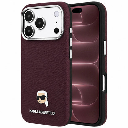 Калъф MagSafe за Apple iPhone 18 Pro Max / 17 Pro Max, Karl Lagerfeld, Зърнеста метална глава на Karl, Бордо