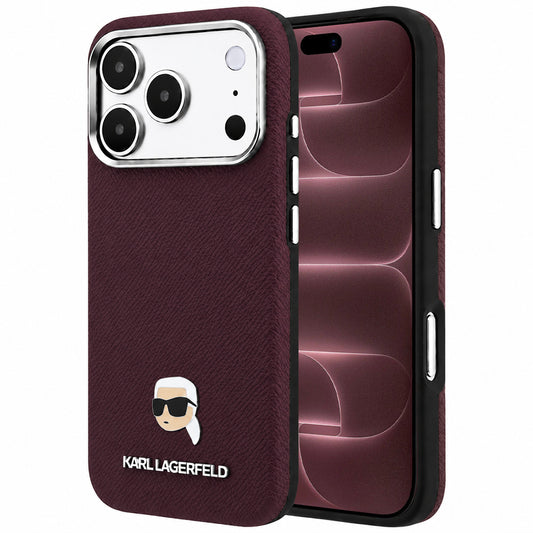 Калъф MagSafe за Apple iPhone 18 Pro Max / 17 Pro Max, Karl Lagerfeld, Зърнеста метална глава на Karl, Бордо