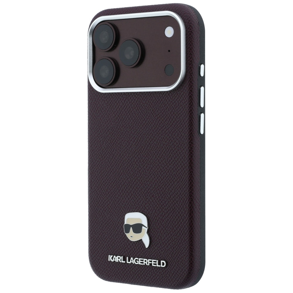 Калъф MagSafe за Apple iPhone 18 Pro Max / 17 Pro Max, Karl Lagerfeld, Зърнеста метална глава на Karl, Бордо