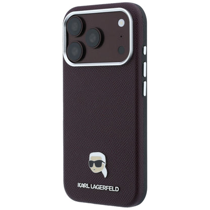 Калъф MagSafe за Apple iPhone 18 Pro Max / 17 Pro Max, Karl Lagerfeld, Зърнеста метална глава на Karl, Бордо