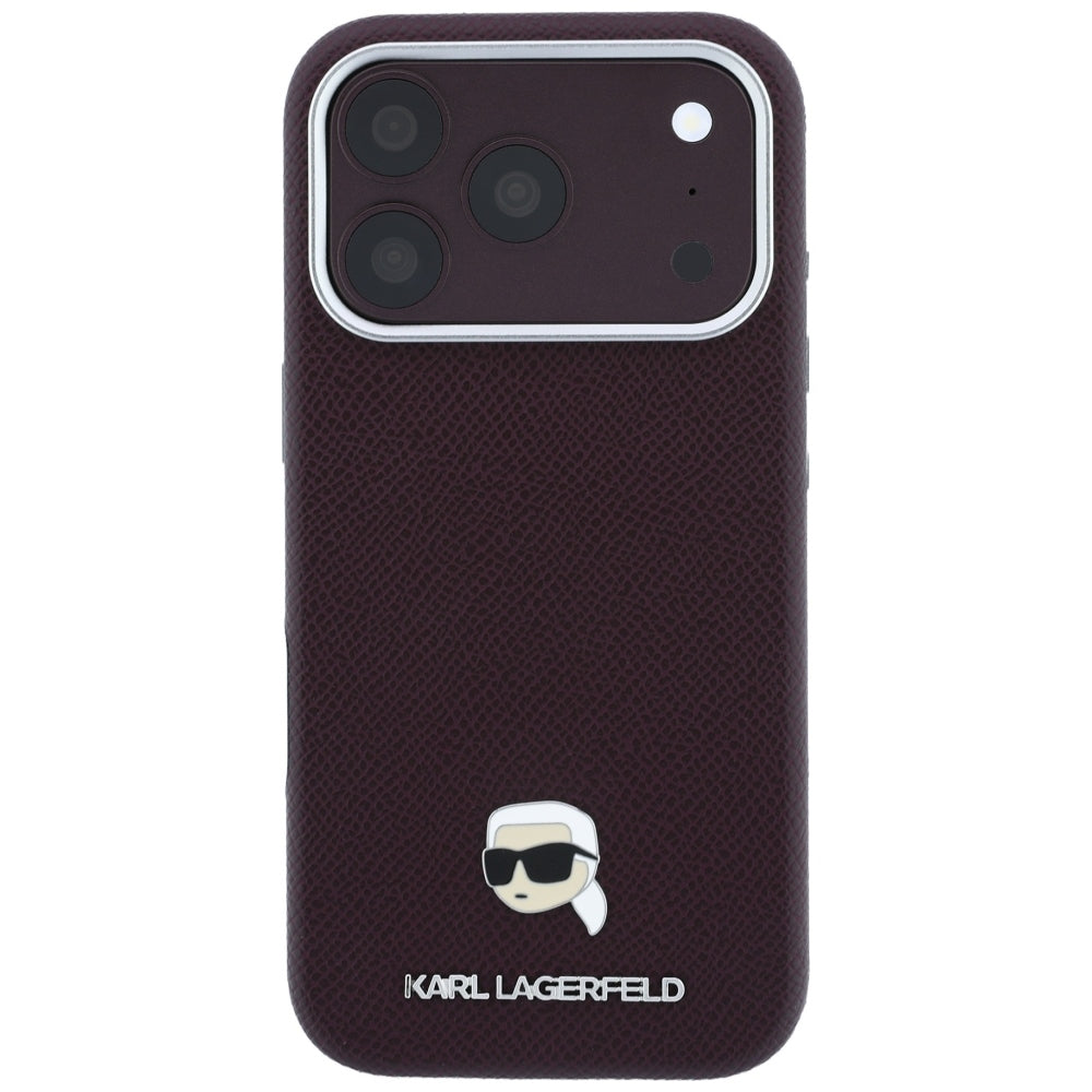 Калъф MagSafe за Apple iPhone 18 Pro Max / 17 Pro Max, Karl Lagerfeld, Зърнеста метална глава на Karl, Бордо