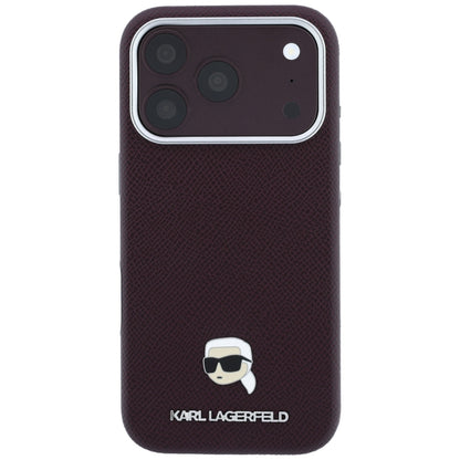 Калъф MagSafe за Apple iPhone 18 Pro Max / 17 Pro Max, Karl Lagerfeld, Зърнеста метална глава на Karl, Бордо