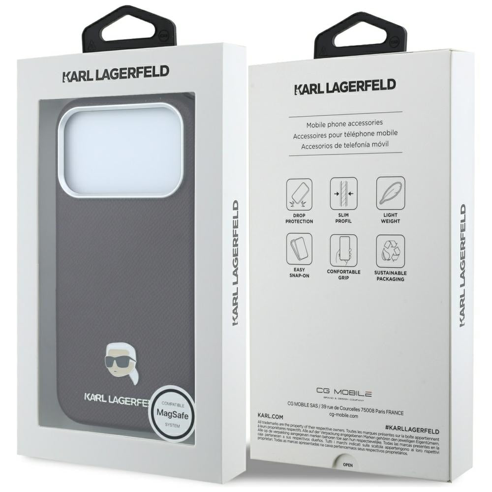 Калъф MagSafe за Apple iPhone 18 Pro Max / 17 Pro Max, Karl Lagerfeld, Зърнеста метална глава на Karl, Бордо
