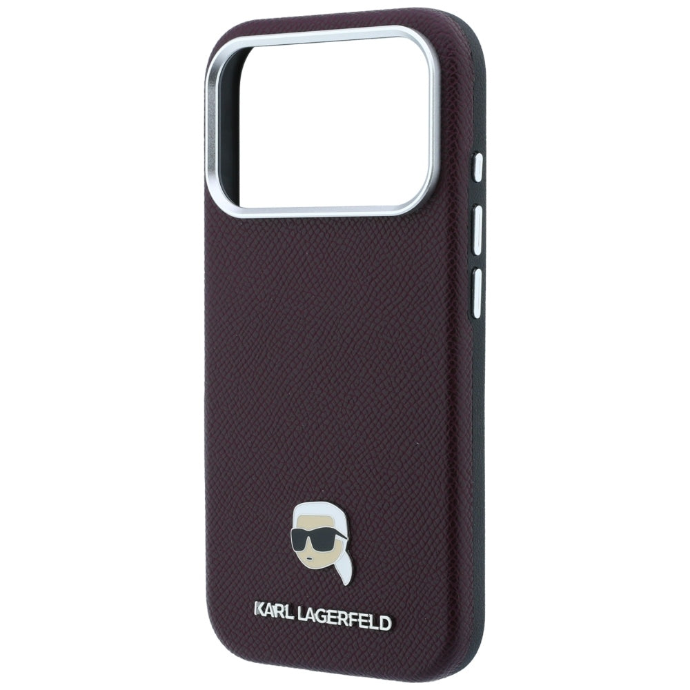 Калъф MagSafe за Apple iPhone 18 Pro Max / 17 Pro Max, Karl Lagerfeld, Зърнеста метална глава на Karl, Бордо