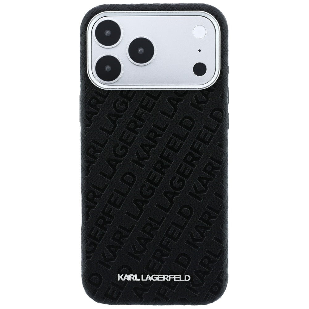 Калъф MagSafe за Apple iPhone 18 Pro Max / 17 Pro Max, Karl Lagerfeld, Лого от зърнест метал, Черен