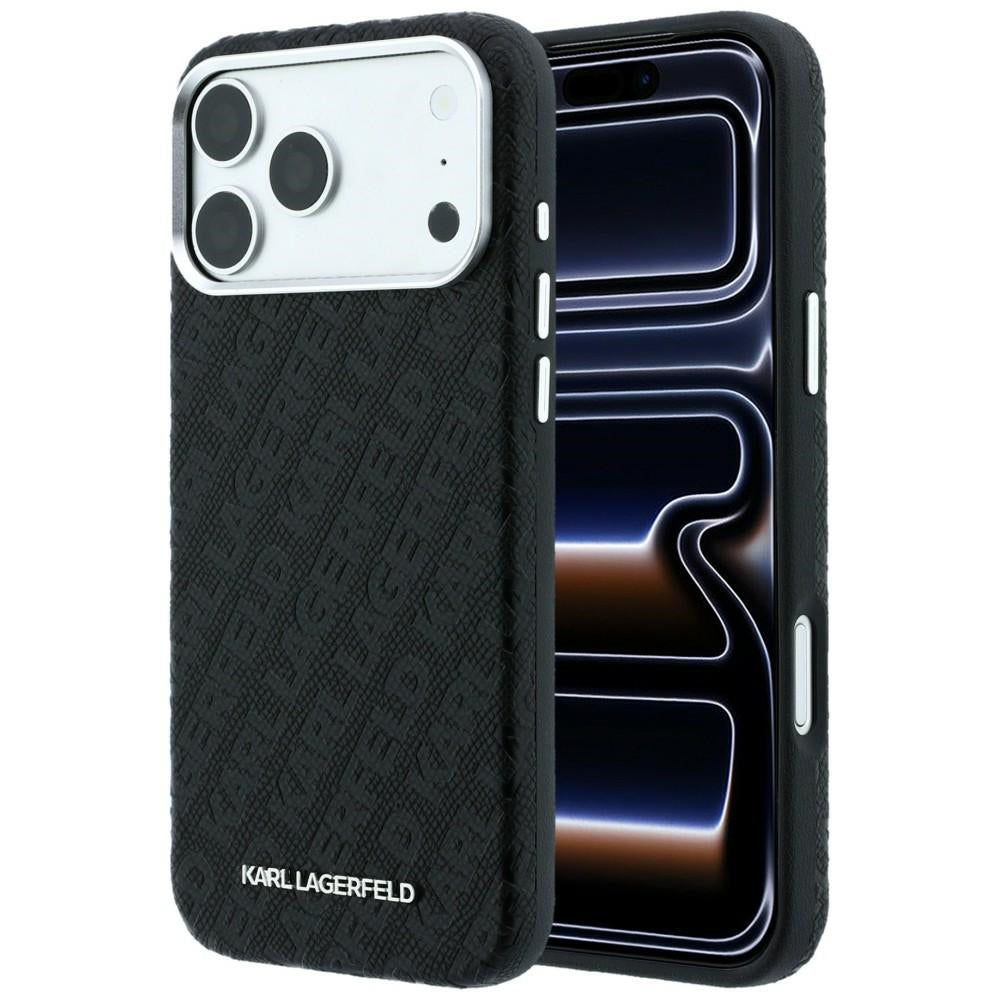 Калъф MagSafe за Apple iPhone 18 Pro Max / 17 Pro Max, Karl Lagerfeld, Лого от зърнест метал, Черен
