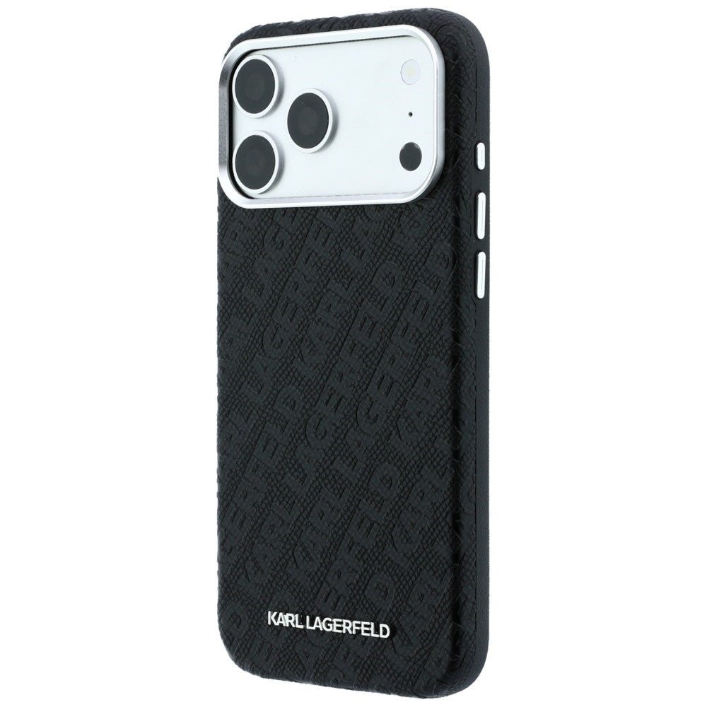 Калъф MagSafe за Apple iPhone 18 Pro Max / 17 Pro Max, Karl Lagerfeld, Лого от зърнест метал, Черен