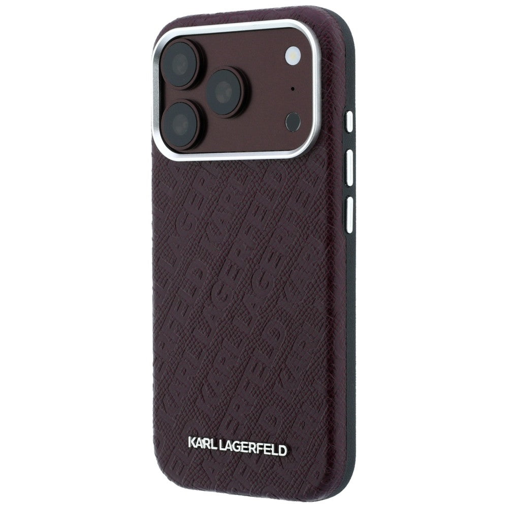 MagSafe Case for Apple iPhone 18 Pro Max / 17 Pro Max, Karl Lagerfeld, Grained Metal Logo, Burgundy