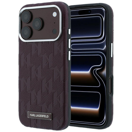 Калъф MagSafe за Apple iPhone 18 Pro Max / 17 Pro Max, Karl Lagerfeld, Зърнеста моно смолиста емблема, Бордо