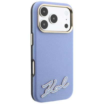 MagSafe Case for Apple iPhone 18 Pro Max / 17 Pro Max, Karl Lagerfeld, Grained Resin Sign Logo, Blue