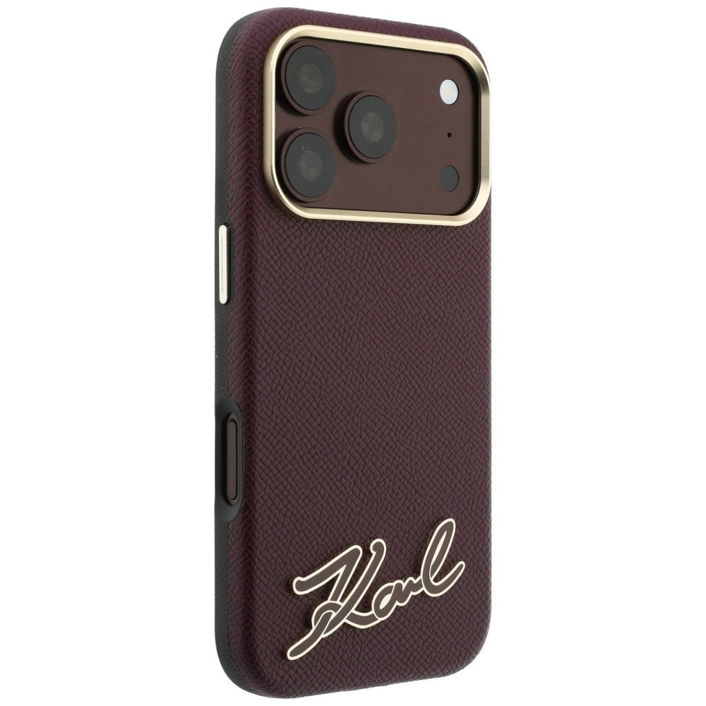 MagSafe Case for Apple iPhone 18 Pro Max / 17 Pro Max, Karl Lagerfeld, Grained Resin Sign Logo, Burgundy