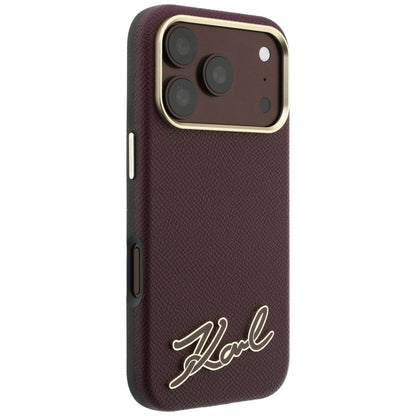 MagSafe Case for Apple iPhone 18 Pro Max / 17 Pro Max, Karl Lagerfeld, Grained Resin Sign Logo, Burgundy
