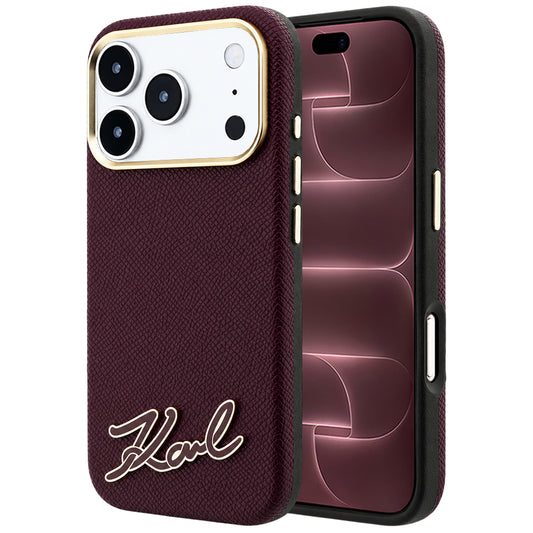 Калъф MagSafe за Apple iPhone 18 Pro Max / 17 Pro Max, Karl Lagerfeld, Гранулиран смолен знак лого, Бордо