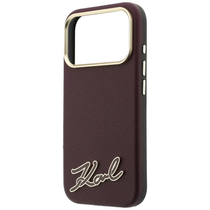 MagSafe Case for Apple iPhone 18 Pro Max / 17 Pro Max, Karl Lagerfeld, Grained Resin Sign Logo, Burgundy