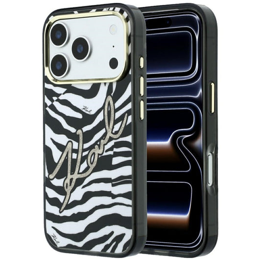 Калъф MagSafe за Apple iPhone 18 Pro Max / 17 Pro Max, Karl Lagerfeld, HC IML Signature Zebra Glitter Gold, Черен