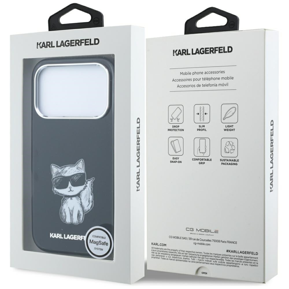 Калъф MagSafe за Apple iPhone 18 Pro Max / 17 Pro Max, Karl Lagerfeld, IML Choupette Body Sketch Print, Черен