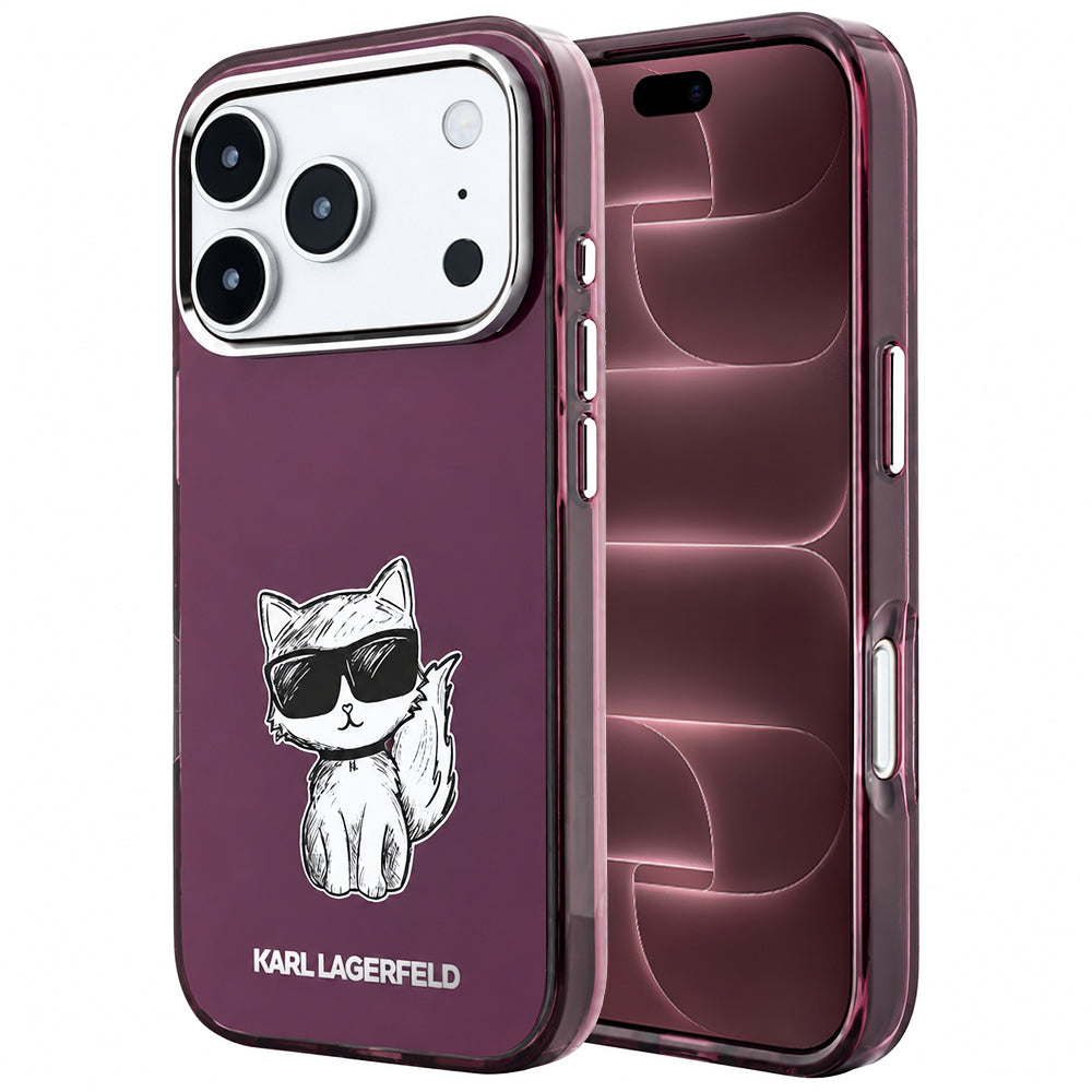 Калъф MagSafe за Apple iPhone 18 Pro Max / 17 Pro Max, Karl Lagerfeld, IML Choupette Body Sketch Print, Бордо