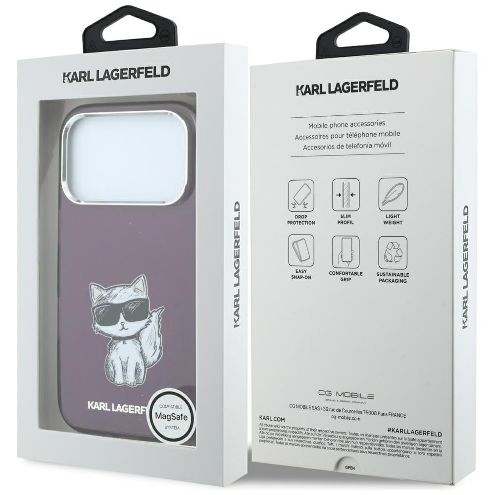 Калъф MagSafe за Apple iPhone 18 Pro Max / 17 Pro Max, Karl Lagerfeld, IML Choupette Body Sketch Print, Бордо