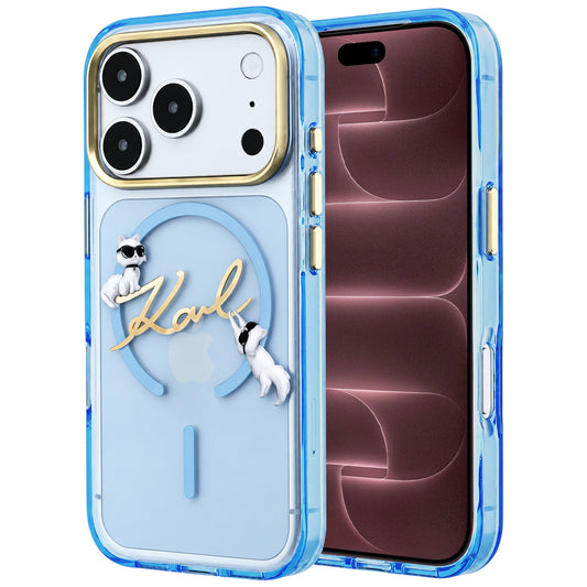 Калъф MagSafe за Apple iPhone 18 Pro Max / 17 Pro Max, Karl Lagerfeld, IML Choupette Karl Script Logo, синьо