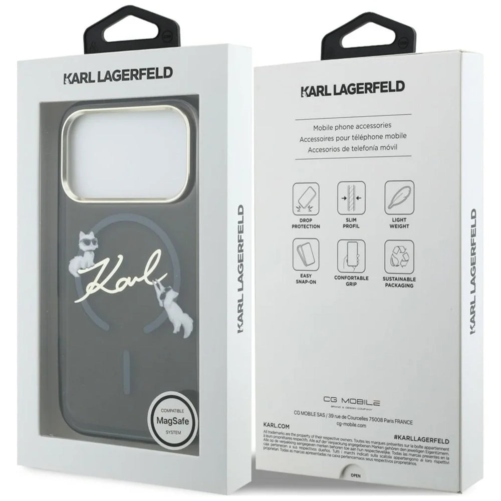 MagSafe Case for Apple iPhone 18 Pro Max / 17 Pro Max, Karl Lagerfeld, IML Choupette Karl Script Logo, Black