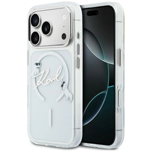 Калъф MagSafe за Apple iPhone 18 Pro Max / 17 Pro Max, Karl Lagerfeld, IML Choupette Karl Script Logo, Прозрачен